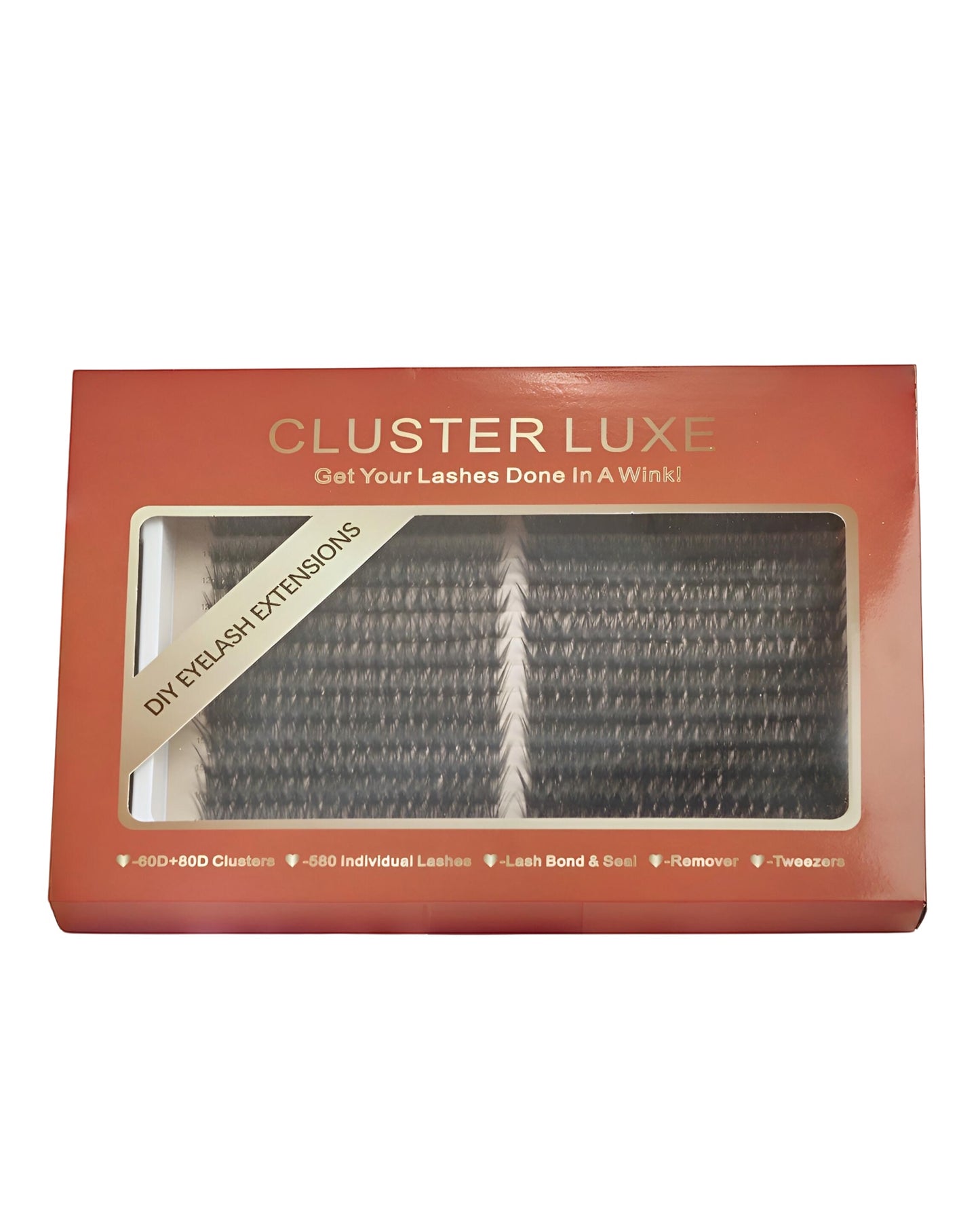 Cluster Luxe DIY Eyelash Extension Kit – 580 Pcs D Curl Individual Cluster Lashes (60D + 80D), Bond & Seal & Remover