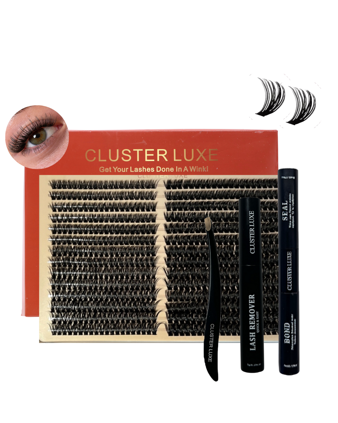 Cluster Luxe DIY Eyelash Extension Kit – 580 Pcs D Curl Individual Cluster Lashes (60D + 80D), Bond & Seal & Remover